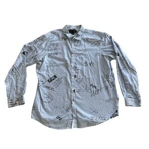 INC International Concepts‎ Button Down Mens XL Blue Graffiti Stripe Long Sleeve